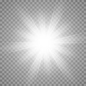 Vector shining glow light effect. Star burst effect with rays isolated on transparent.