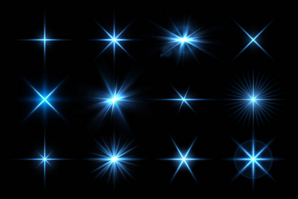 ベクタ 光光効果コレクション。輝き、火花、フレア、フラッシュイラスト - 青　光点のイラスト素材／クリップアート素材／マンガ素材／アイコン素材