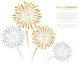Vector gold and silver fireworks on white background. Vector illustration. Gold Glitter Texture, Sequins Pattern. Lights and Sparkles. Glowing New Year or Christmas Backdrop. Place for text.