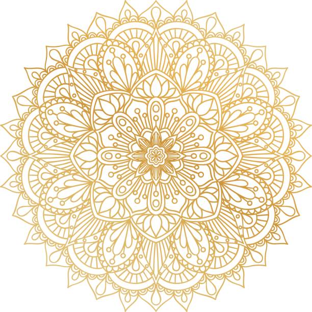 Vector golden contour Mandala ornament. Oriental round pattern. Vector golden contour Mandala ornament. Vintage decorative elements. Oriental round pattern. Islam, Arabic, Indian, turkish, pakistan, chinese, ottoman motifs. Hand drawn floral background. culture of india stock illustrations
