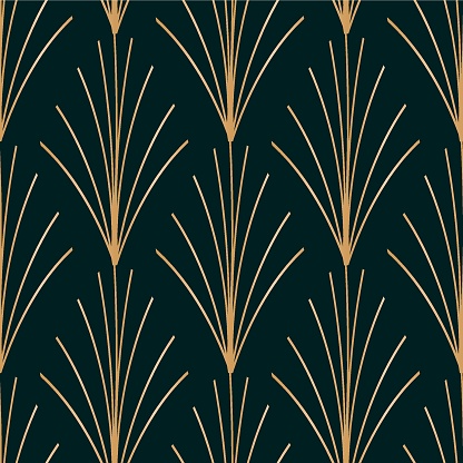 Vector golden leaves art deco seamless pattern