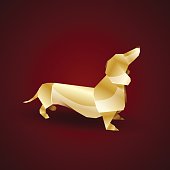 vector golden origami dog. dachshund