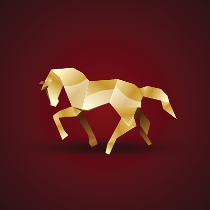 vector golden origami horse