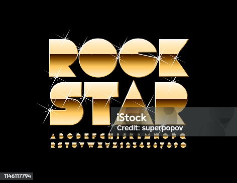 istock Vector golden poster Rock Star. Elite Alphabet Letters, Numbers and Symbols with glitter 1146117794