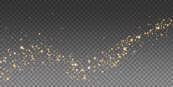 Vector golden sparkling falling star. Stardust trail. Cosmic glittering wave. PNG