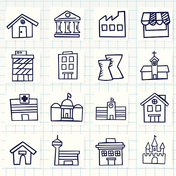 Vector graphics of building graphics Vector File of Doodle Building Icon Set factory drawings stock illustrations