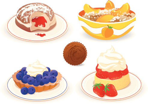 5 vector graphics of cakes and desserts on white