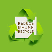 istock Vector green recycling symbol with paper banner and text reduce reuse recycle for eco aware design 1314176558