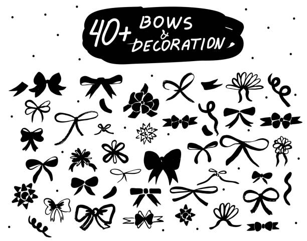 Vector hand drawn bows set. Black doodle decor isolated icons collections for decoration, web design, logo, app, UI. Vector hand drawn bows set. Black doodle decor isolated icons collections for decoration, web design, logo, app, UI. gift drawings stock illustrations