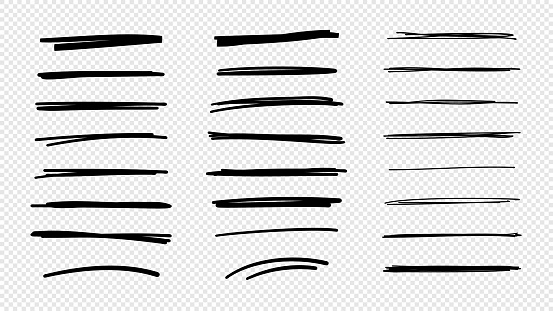 Vector hand drawn collection of underlines and highlight lines