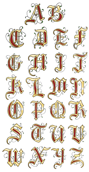 Vector Hand Drawn Medieval Alphabet Stock Illustration - Download Image