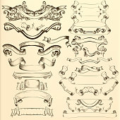Collection of vector hand drawn ribbons for design