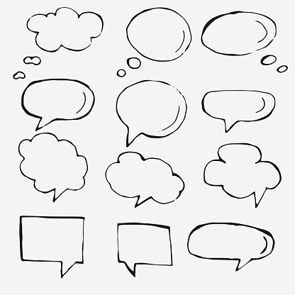 Vector hand drawn speech bubbles on white