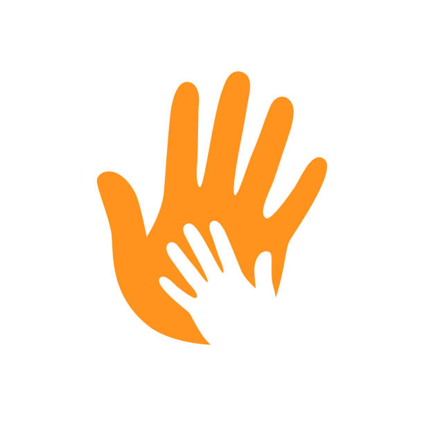 Vector hands. Hand care. Childish hand. Support symbol. Helpful people. Hand on hand. Two hands. Vector hands. Hand care. Childish hand. Support symbol. Helpful people. Hand on hand. Two hands. child icons stock illustrations