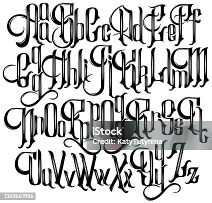 istock Vector handwritten gothic font for unique lettering. 1369661986