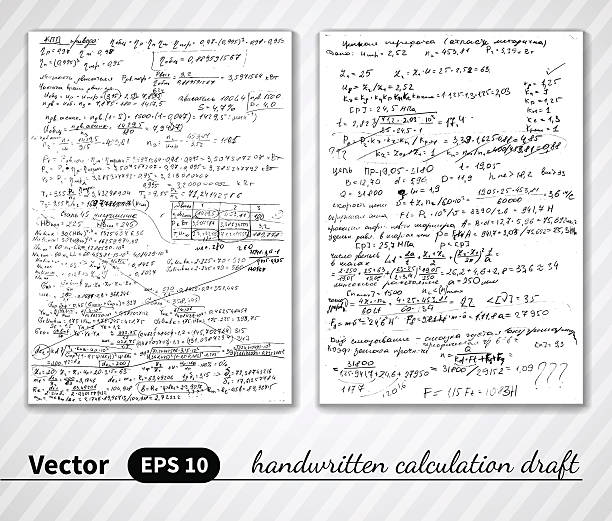 Vector handwritten pages of draft calculations Vector handwritten pages of draft calculations workbook stock illustrations