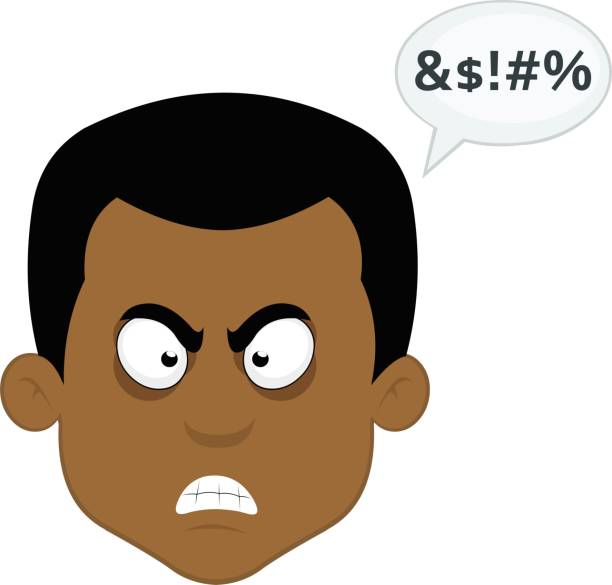 vector head man cartoon bubble dialogue text insults Vector illustration of the face of a cartoon man with an angry expression and a bubble of dialogue with a text of insults cartoon man with complaint with speech bubble stock illustrations