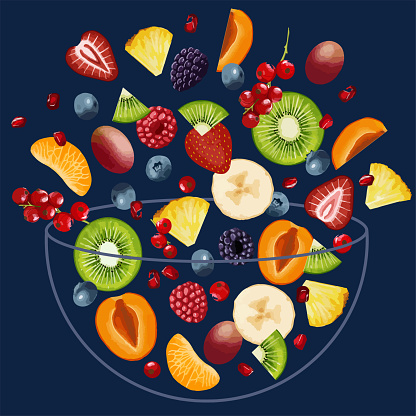 Vector healthy fruit salad bowl illustration