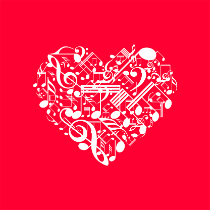 Vector heart made from music notes, Happy Vallentines day background with heart, love music background