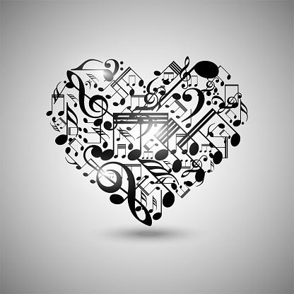 Vector heart made from music notes, musical heart