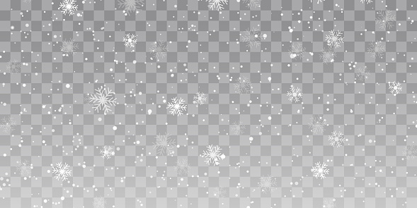 Vector heavy snowfall, snowflakes in different shapes and forms. Snow flakes, snow background. Falling Christmas.