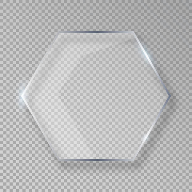 Vector hexagon shiny glass frame isolated on fake transparent background Vector hexagon shiny glass frame isolated on fake transparent background hexagon stock illustrations