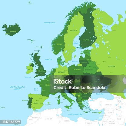 istock Vector High Detail Green Europe Map 1317465729