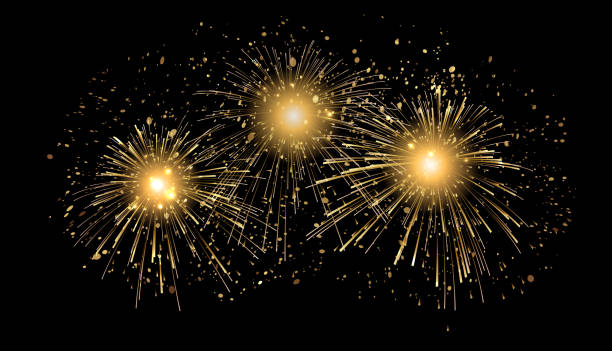 ilustrações de stock, clip art, desenhos animados e ícones de vector holiday fireworks background. happy new year - fogo de artifício dourado