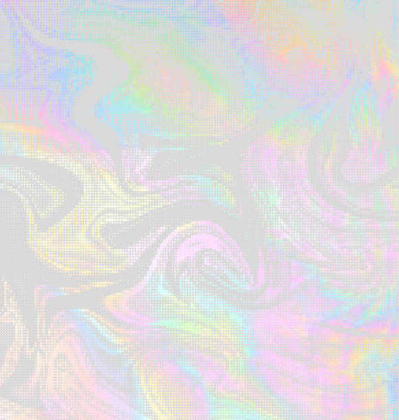 Vector Holographic Halftone Design Vector holographic halftone design. Abstract iridescent texture, with pastel colors inspired from the 80s 90s aesthetics. Melting, and flowing fluids made by dots. mother of pearl stock illustrations