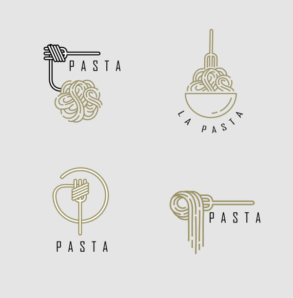 Vector icon and logo for italian pasta or noodles Vector icon and logo for italian pasta or noodles. Editable outline stroke size. Line flat contour, thin and linear design. Simple icons. Concept illustration. Sign, symbol, element. pasta icons stock illustrations