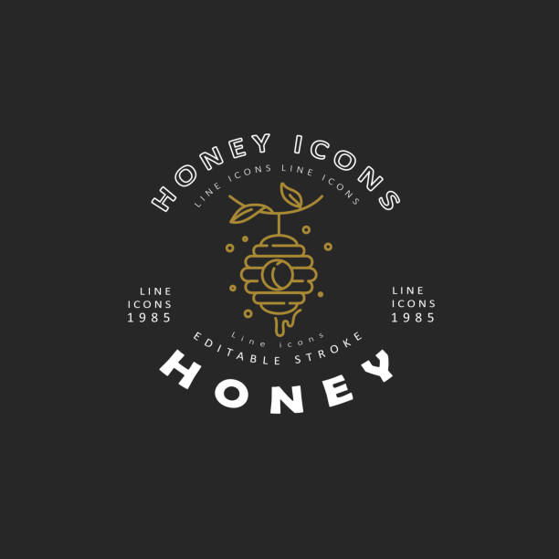 Vector icon and logo honey. Editable outline stroke size Vector icon and logo honey. Editable outline stroke size. Line flat contour, thin and linear design. Simple icons. Concept illustration. Sign, symbol, element. beehive stock illustrations