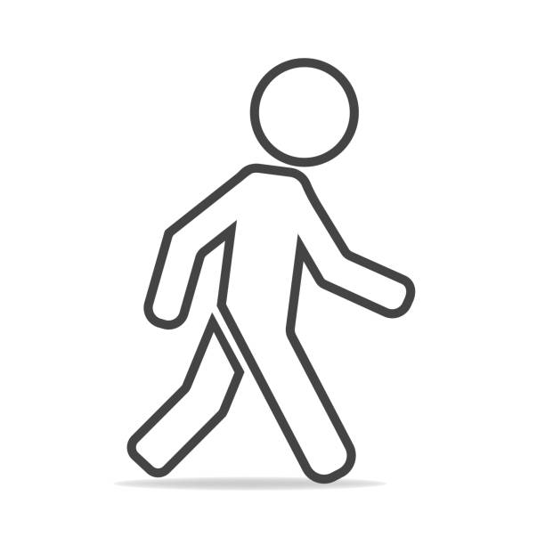ilustrações de stock, clip art, desenhos animados e ícones de vector icon of a walking pedestrian. illustration of a walking man on a gray background - trilhos pedestres