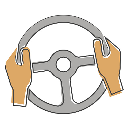 Vector Icon Of Car Steering Wheel And Drivers Hands Cartoon Style On White Isolated Background Stock Illustration - Download Image Now - iStock