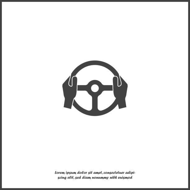 Vector icon of car steering wheel and driver's hands on white isolated background. Vector icon of car steering wheel and driver's hands on white isolated background. Layers grouped for easy editing illustration driving stock illustrations
