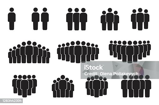 istock Vector icon of crowd persons. People group pictogram. Black silhouette of the team. Stock image. EPS 10 1283442304