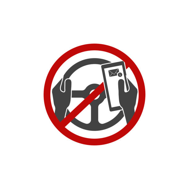 Vector icon prohibition of the use of the phone by the driver.You canât call, talk about the phone and write text messages on white background.  Layers grouped for easy editing illustration. For your design Vector icon prohibition of the use of the phone by the driver.You canât call, talk about the phone and write text messages on white background.  Layers grouped for easy editing illustration. For your design driving stock illustrations