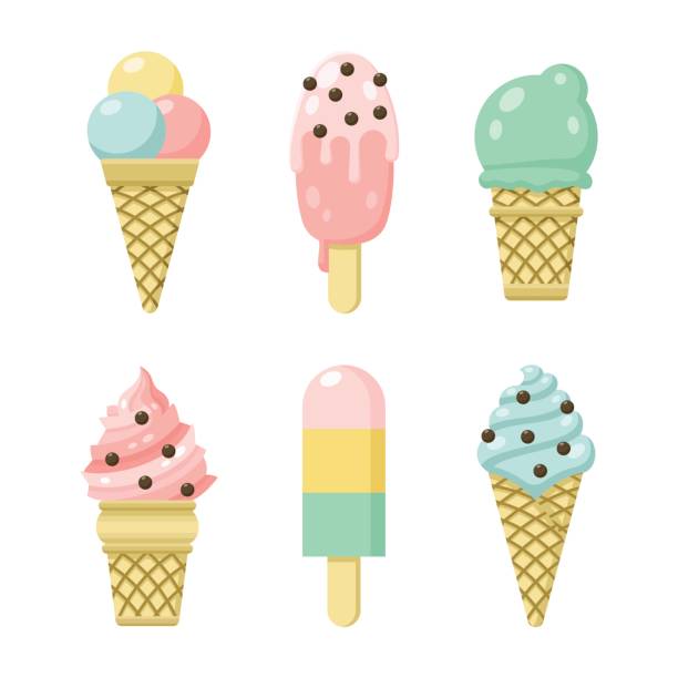 ilustraciones, imágenes clip art, dibujos animados e iconos de stock de vector de icono conjunto de deliciosos helados de color - ice cream truck