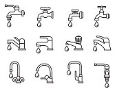 istock vector icon-illustration of the faucet with water drop. Tap sign. Bathroom symbol. Line Style stock vector. 827313108