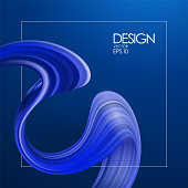 Vector illustration: 3d realistic background with blue brush stroke paint or ribbon. Wave Liquid shape. Trendy design