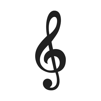 Vector illustration black treble clef isolated on white background. Music key. Musical symbol.