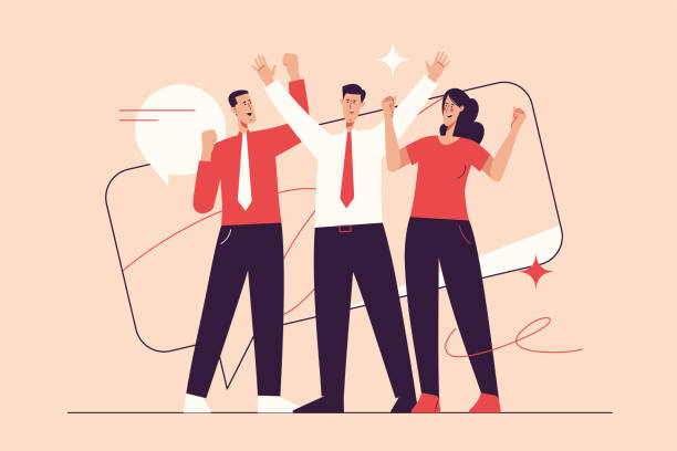 Vector illustration depicting a group of business people celebrating the success. Editable stroke vector art illustration