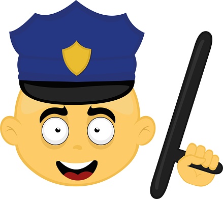 vector illustration face yellow cartoon character hat and police nightstick