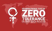 istock Vector illustration, female symbol clipped, on a world map background, as a banner or poster, International Day of Zero Tolerance for Female Genital Mutilation. 1366687174