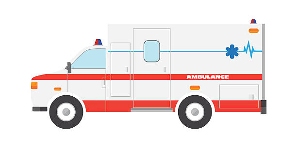 vector illustration flat ambulance car emergency auto vehicle icon - 救護車 插圖 幅插畫檔、美工圖案、卡通及圖標