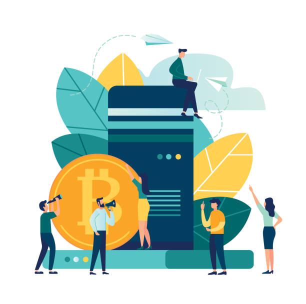 Vector illustration, flat style, digital currency and kriptovylyuta mining-farm, a farm for the creation of bitcoins, the digital money market, investments, finance and trade Which Cryptocurrency To Mine stock illustrations