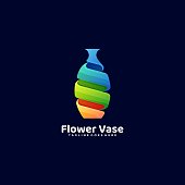 Vector Illustration Flower Vase Gradient Colorful Style.