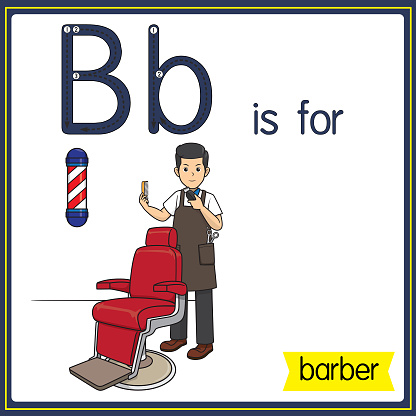 Vector illustration for learning the alphabet For children with cartoon images. Letter B is for barber.