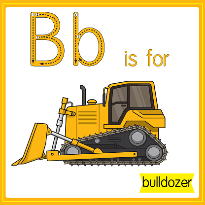Vector illustration for learning the alphabet For children with cartoon images. Letter B is for bulldozer.