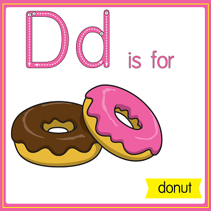 Vector illustration for learning the alphabet For children with cartoon images. Letter D is for donut.