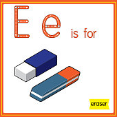 istock Vector illustration for learning the alphabet For children with cartoon images. Letter E is for eraser. 1332445368